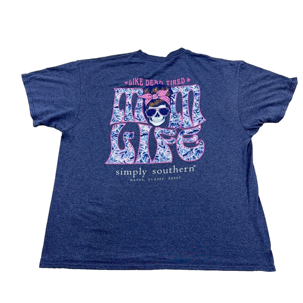 Simply Southern Shirt Women XL Navy Blue Tee Mom Life Skull Heather Ladies